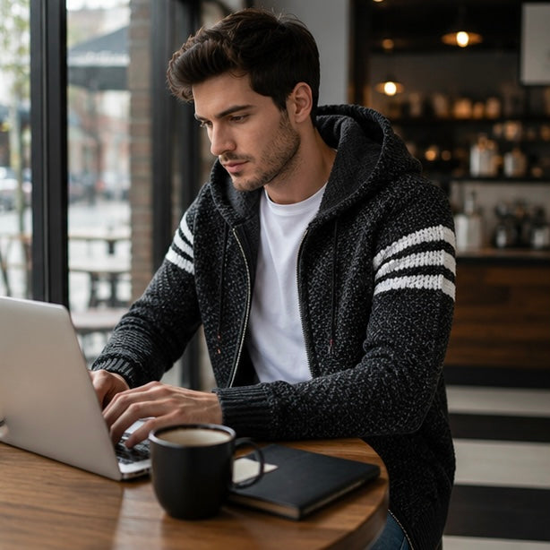 Men's Hooded Knit Cardigan Jacket - Korean Style Winter Sweater Coat with Slim Fit Streetwear Appeal