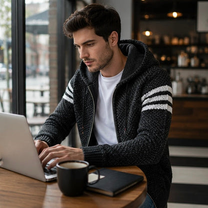 Men's Hooded Knit Cardigan Jacket - Korean Style Winter Sweater Coat with Slim Fit Streetwear Appeal