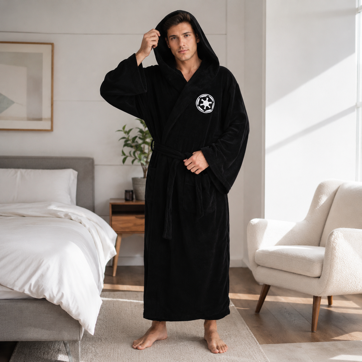 Men's Hooded Flannel Bathrobe - Thick Winter Dressing Gown for Home Comfort and Relaxing Evenings