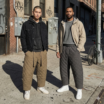 Men Quilted Harem Sweatpants - Thick Warm Chinese Style Joggers for Winter Casual Streetwear and Cozy Everyday Comfort