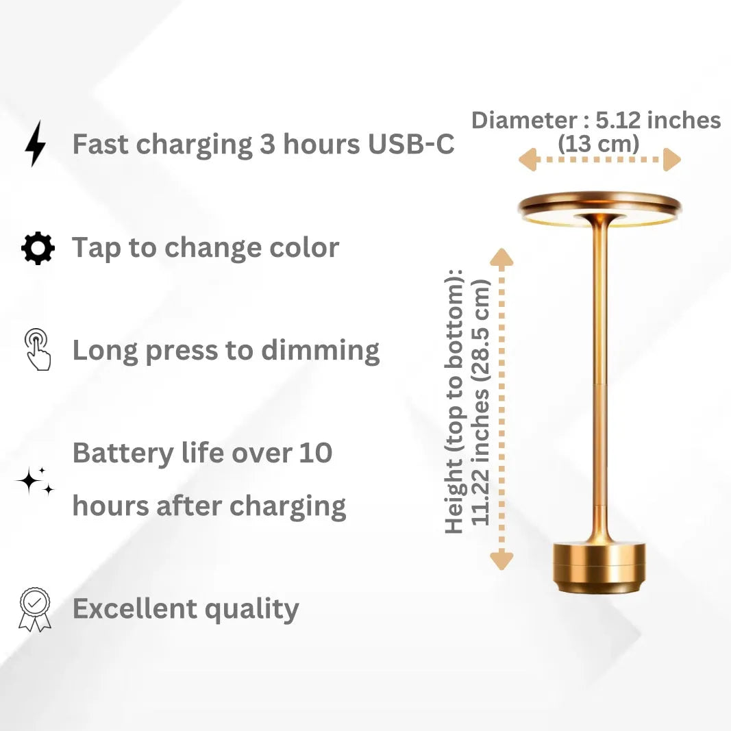 Wireless Table Lamp - Dimmable & Rechargeable Waterproof Desk Light