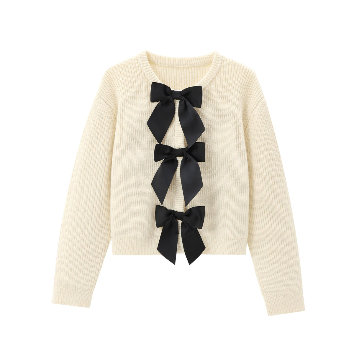 Women's Bow Knit Cardigan - Single Breasted Long Sleeve Sweater for Autumn Fashion and Everyday Elegance