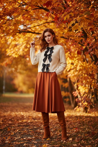 Women's Bow Knit Cardigan - Single Breasted Long Sleeve Sweater for Autumn Fashion and Everyday Elegance