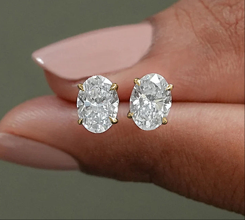 Oval Moissanite Stud Earrings – 0.5-5ct D Color Sparkling Stone Design in 925 Sterling Silver for Women, Parties, Weddings and Elegant Jewelry Gifts