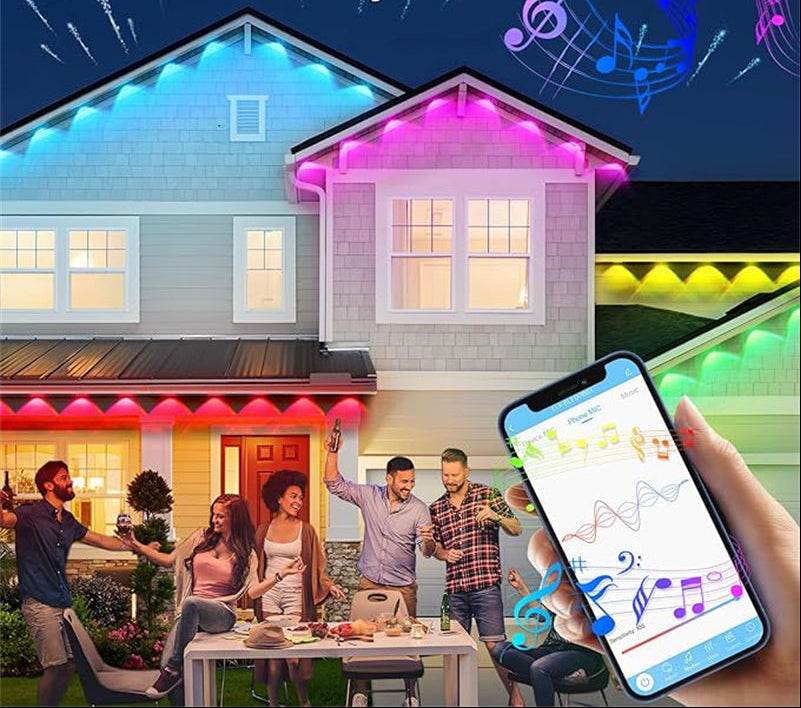 Waterproof Smart RGB Eave Lights - Permanent Outdoor LED String Lighting with App Control for Holidays and Home Decoration