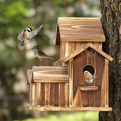 Outdoor Natural Hanging Wooden Bird House – Birdhouse for Hummingbirds and Cardinals, Decorative Garden and Yard Shelter