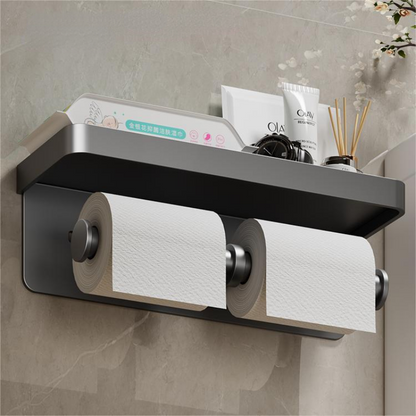Wall Mounted Toilet Paper Holder – Bathroom Tissue Roll Organizer with Storage Shelf and Convenient Phone Stand