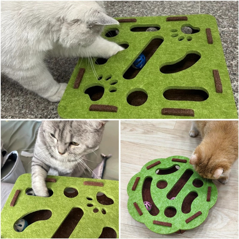 Interactive Cat Puzzle Maze Felt Box Toy – Bell Ball Hunting Game for Kittens Mental Stimulation Indoor Play Cat Supplies Set.