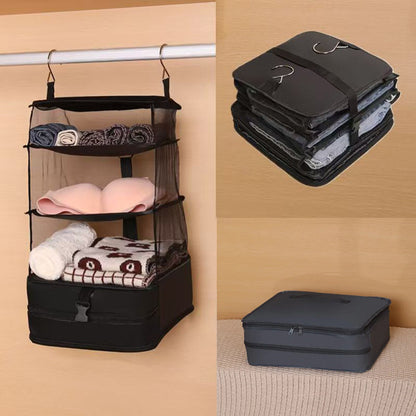 Foldable Hanging Closet Organizer – Portable 3 Shelf Storage Bag for Travel Luggage, Wardrobe and Space Saving Clothing Organization
