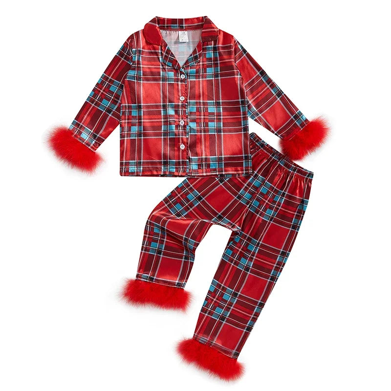 Toddler Christmas Pajama Set – Santa Claus Snowflake Sleepwear with Cozy Fur Trim for Holiday Family Photos and Winter Comfort