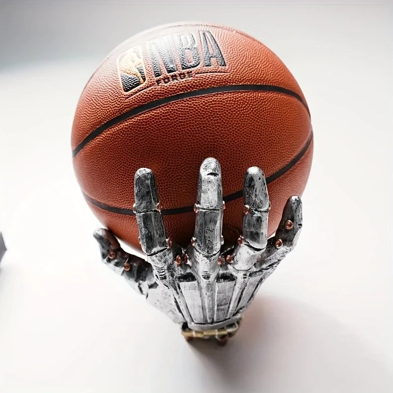 Creative Game Controller Wall Rack – Cyberpunk Robotic Arm Resin Shelf for Basketball, Football & Decor Storage