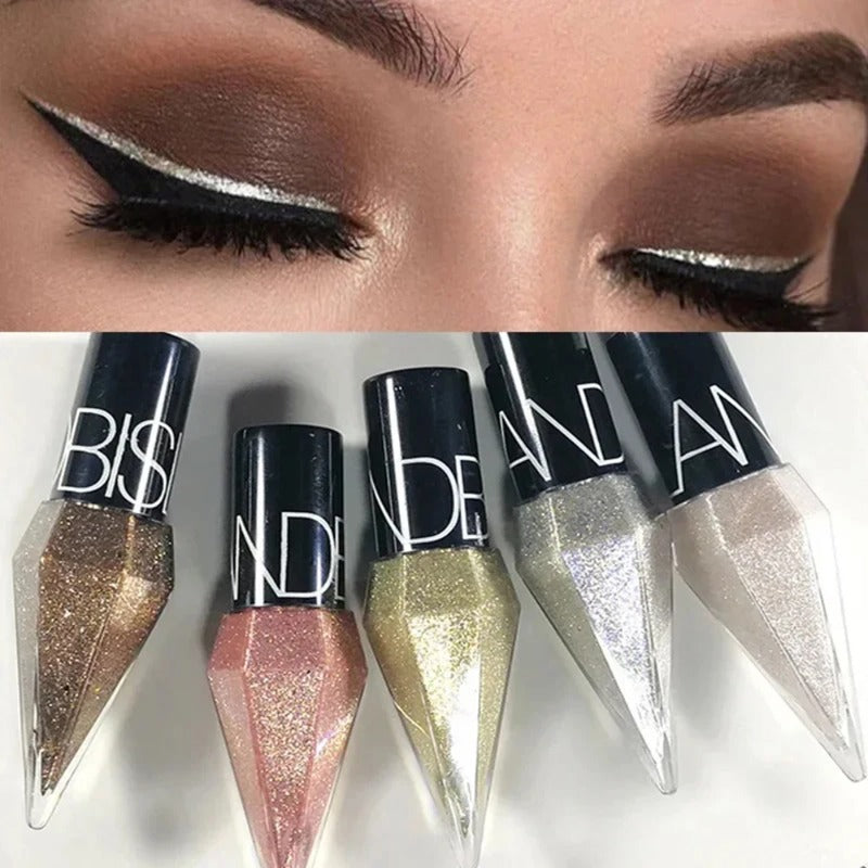 Diamond Shiny Eyeliners & Eyeshadow - Waterproof Glitter Liquid Eye Makeup in Silver and Rose Gold for Sparkling Eye Beauty