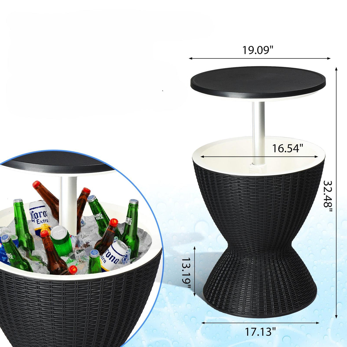 Outdoor Side Table with Cooler – 8-Gallon Beer & Wine Ice Bar for Poolside & Patio Entertainment