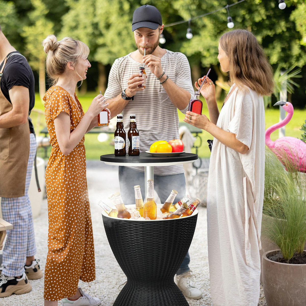 Outdoor Side Table with Cooler – 8-Gallon Beer & Wine Ice Bar for Poolside & Patio Entertainment