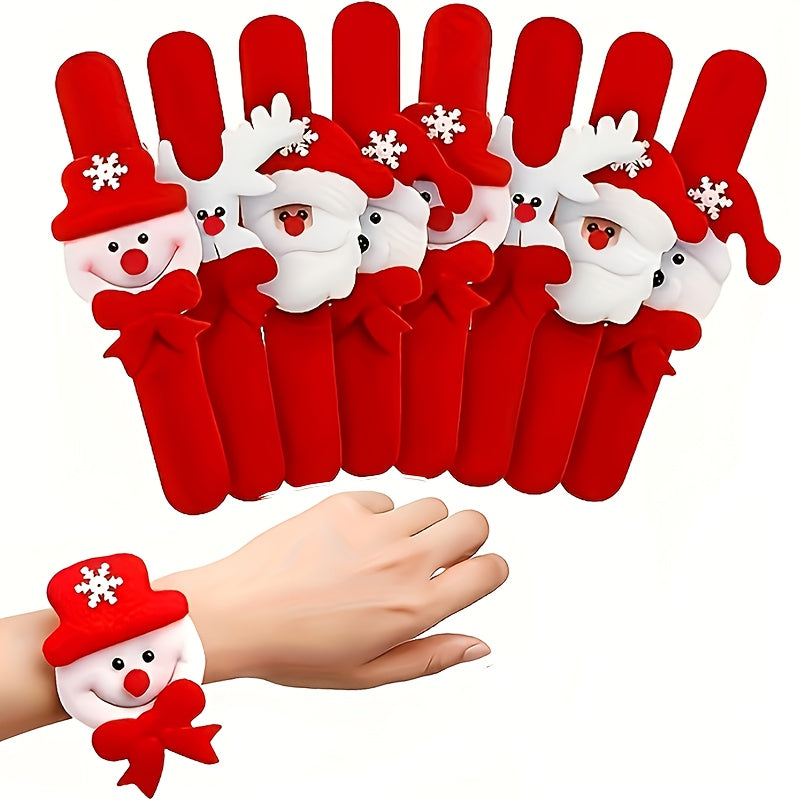 Christmas Slap Bracelet Set – Cartoon Holiday Party Favor Wristbands for Kids, Stocking Stuffers and Festive Fun