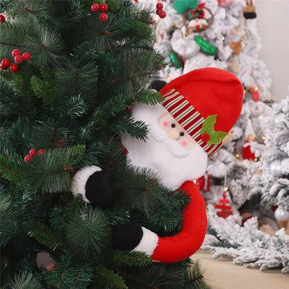 Cute Hugging Tree Christmas Ornament – Santa Claus and Snowman Plush Doll Decoration for Christmas Trees, Holiday Displays and Festive Home Decor