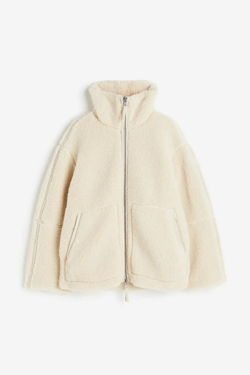 Women's Vintage Fleece Jacket – Warm Zip Up Winter Coat with Lapel Collar for Casual Streetwear and Daily Fashion
