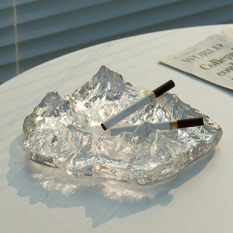 Crystal Glass Ashtray Decor - Creative Snow Mountain Glacier Design for Living Room Office and Luxury Cigar Accessories