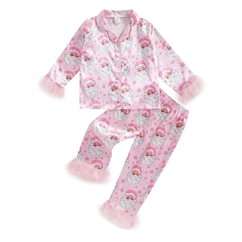 Toddler Christmas Pajama Set – Santa Claus Snowflake Sleepwear with Cozy Fur Trim for Holiday Family Photos and Winter Comfort
