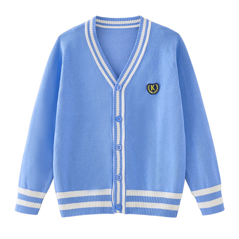 Kids Striped Knit Cardigan - Cotton V-Neck Sweater Coat for Boys and Teenagers, Preppy Style Everyday Outerwear