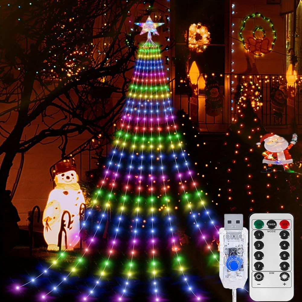 Christmas Waterfall Star Lights – USB Fairy String Lights with Eight Modes for Indoor Outdoor Holiday Decor