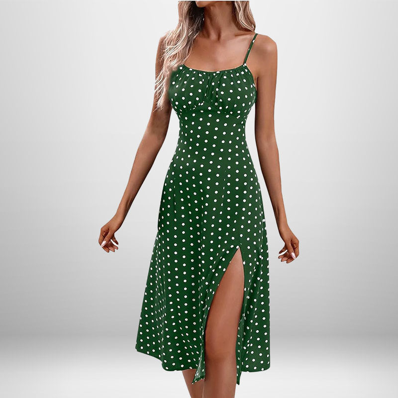 Floral Midi Sundress with Tie Front and Slit – Women's Spaghetti Strap Summer Beach Dress