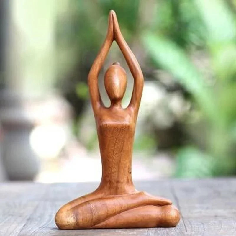 Handmade Yoga Girl Wooden Sculpture - Meditation Pose Statue for Home Decor, Wellness Spaces and Gifts