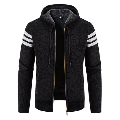Men's Hooded Knit Cardigan Jacket - Korean Style Winter Sweater Coat with Slim Fit Streetwear Appeal