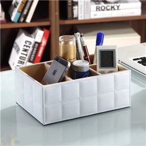 Luxury PU Leather Storage Box – Elegant Cosmetic Organizer with Makeup, Remote Control and Phone Holder for Home and Office