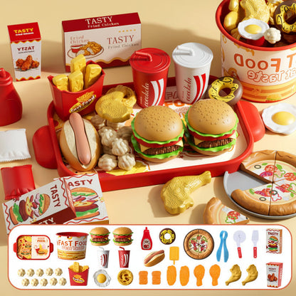 Kids Kitchen Play Food Set - Pretend Cooking Toy with Burgers, Pizza and Interactive Montessori Learning Fun