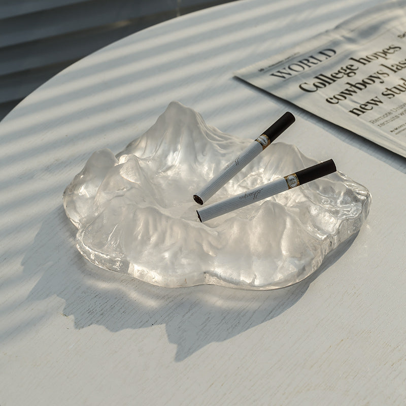Crystal Glass Ashtray Decor - Creative Snow Mountain Glacier Design for Living Room Office and Luxury Cigar Accessories
