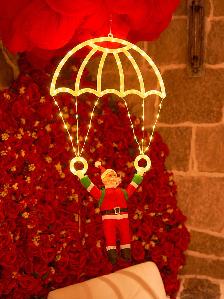 Santa Parachute Window Lights – Christmas LED Hanging Decoration with Lantern String for Festive Indoor Displays