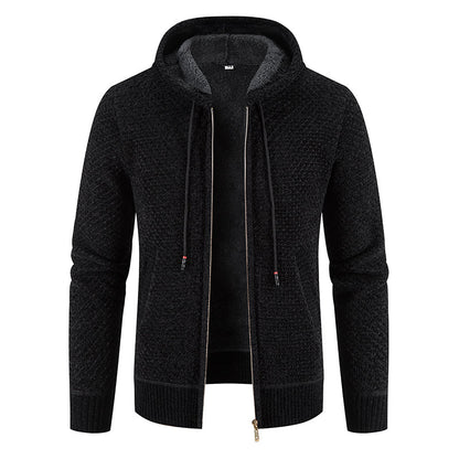 Men's Hooded Knit Cardigan Jacket - Korean Style Winter Sweater Coat with Slim Fit Streetwear Appeal