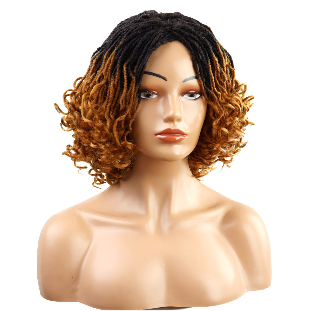 Braided Afro Bob Wig – 10 Inch Synthetic Dreadlock Short Curly Wig for Black Women Cosplay and Daily Fashion