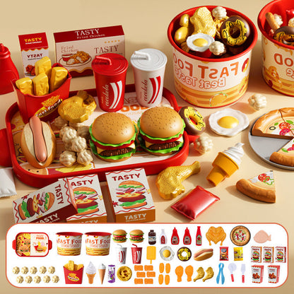 Kids Kitchen Play Food Set - Pretend Cooking Toy with Burgers, Pizza and Interactive Montessori Learning Fun