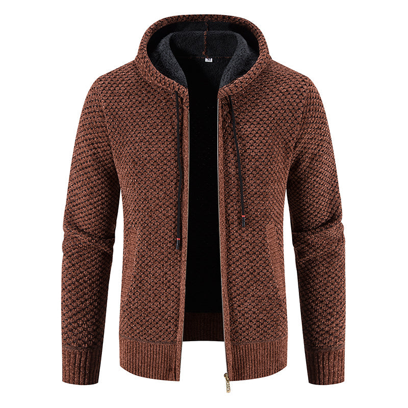 Men's Hooded Knit Cardigan Jacket - Korean Style Winter Sweater Coat with Slim Fit Streetwear Appeal