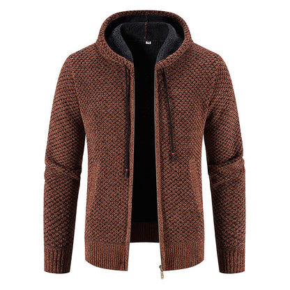 Men's Hooded Knit Cardigan Jacket - Korean Style Winter Sweater Coat with Slim Fit Streetwear Appeal