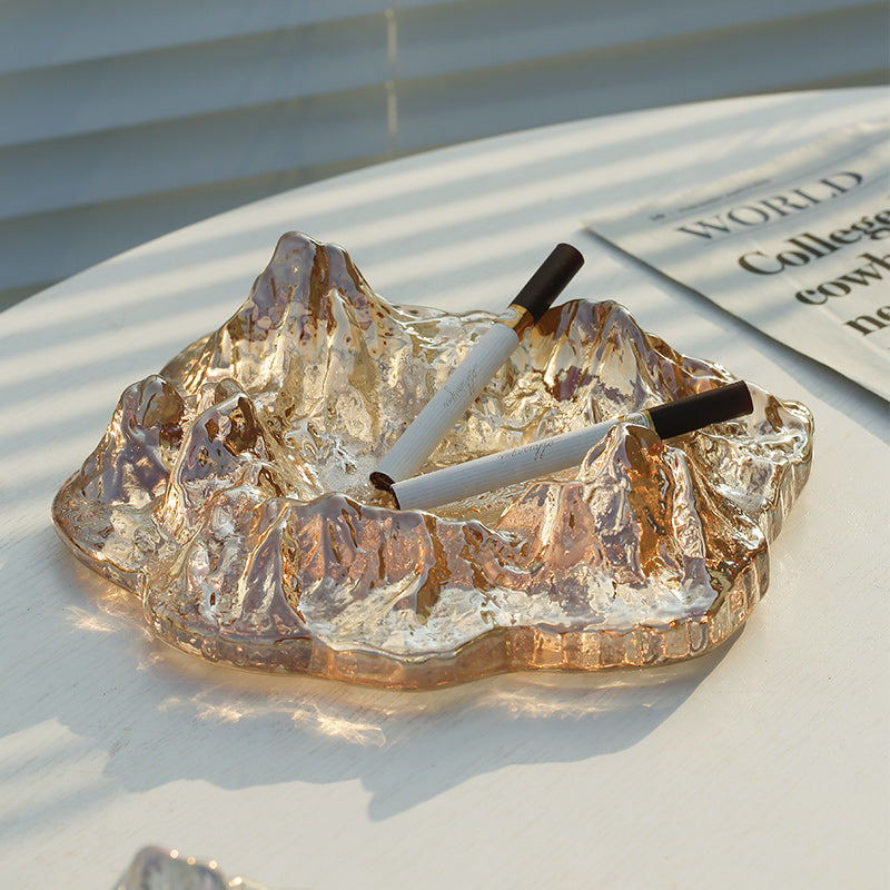 Crystal Glass Ashtray Decor - Creative Snow Mountain Glacier Design for Living Room Office and Luxury Cigar Accessories