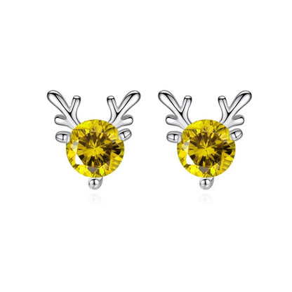 Cartoon Deer Stud Earrings – Cute Crystal Antler Jewelry for Girls, Women and Christmas Gift Giving