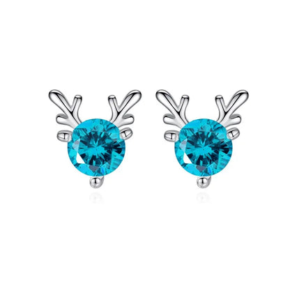 Cartoon Deer Stud Earrings – Cute Crystal Antler Jewelry for Girls, Women and Christmas Gift Giving