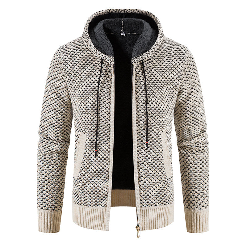 Men's Hooded Knit Cardigan Jacket - Korean Style Winter Sweater Coat with Slim Fit Streetwear Appeal