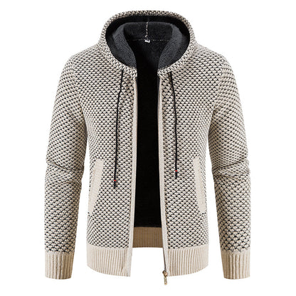 Men's Hooded Knit Cardigan Jacket - Korean Style Winter Sweater Coat with Slim Fit Streetwear Appeal