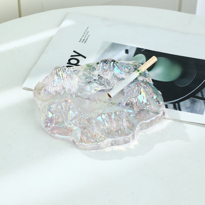 Crystal Glass Ashtray Decor - Creative Snow Mountain Glacier Design for Living Room Office and Luxury Cigar Accessories