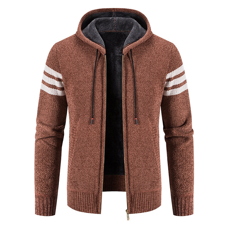 Men's Hooded Knit Cardigan Jacket - Korean Style Winter Sweater Coat with Slim Fit Streetwear Appeal