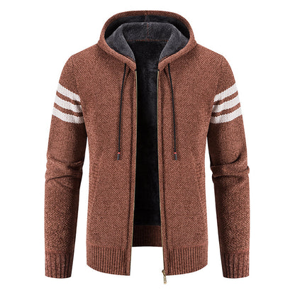 Men's Hooded Knit Cardigan Jacket - Korean Style Winter Sweater Coat with Slim Fit Streetwear Appeal