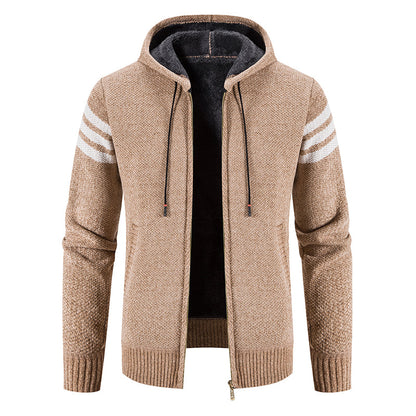 Men's Hooded Knit Cardigan Jacket - Korean Style Winter Sweater Coat with Slim Fit Streetwear Appeal