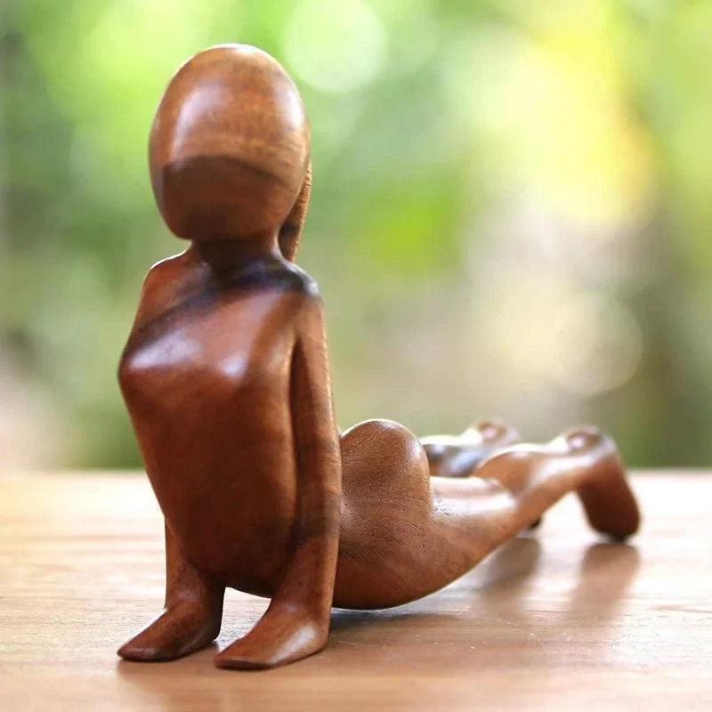 Handmade Yoga Girl Wooden Sculpture - Meditation Pose Statue for Home Decor, Wellness Spaces and Gifts