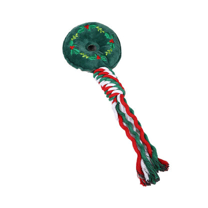 Christmas Dog Rope Toy – Snowman and Tree Squeaky Cotton Chew Toy for Puppies Dental Cleaning and Holiday Fun