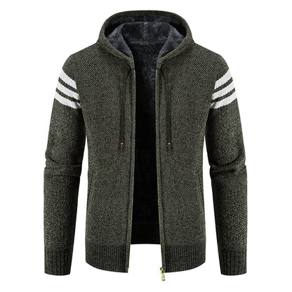 Men's Hooded Knit Cardigan Jacket - Korean Style Winter Sweater Coat with Slim Fit Streetwear Appeal