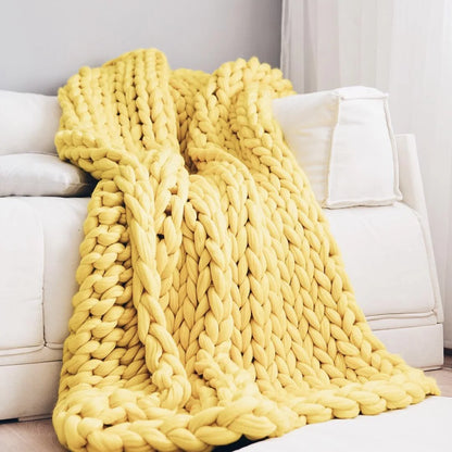 Handmade Chunky Knit Blanket - Thick Wool Throw for Bedroom Decor, Sofa Styling and Cozy Comfort